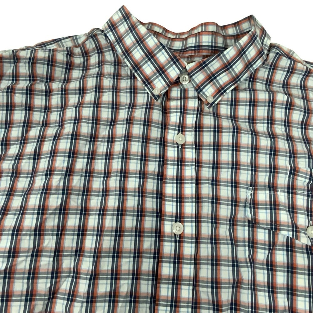 Duluth Trading Button Down Short Sleeve Shirt Mens 3XL Cotton Blue Plaid Pockets - Picture 2 of 8